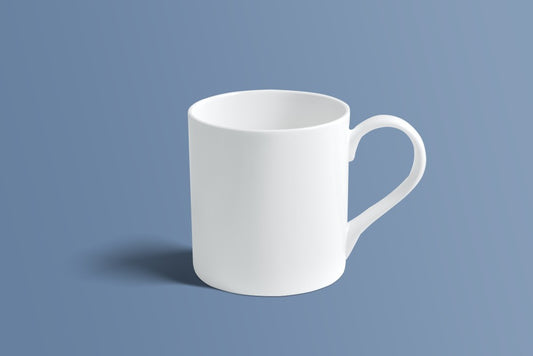 Plain white fine bone china mug by Otava, the undecorated version of the Botanica Noir design.