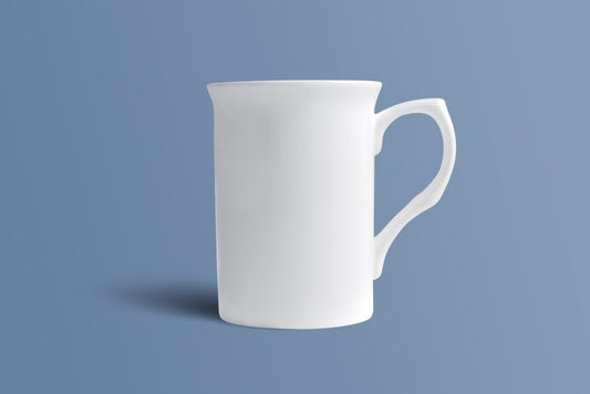 Plain white fine bone china mug by Otava, the undecorated version of the English Rose & Butterfly design.
